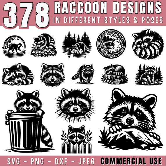 Raccoon SVG Mega Bundle, Raccoon Clipart for Cricut & Cut File, Raccoon Silhouette svg, Funny racoon svg | jpeg png dxf file, Commercial use