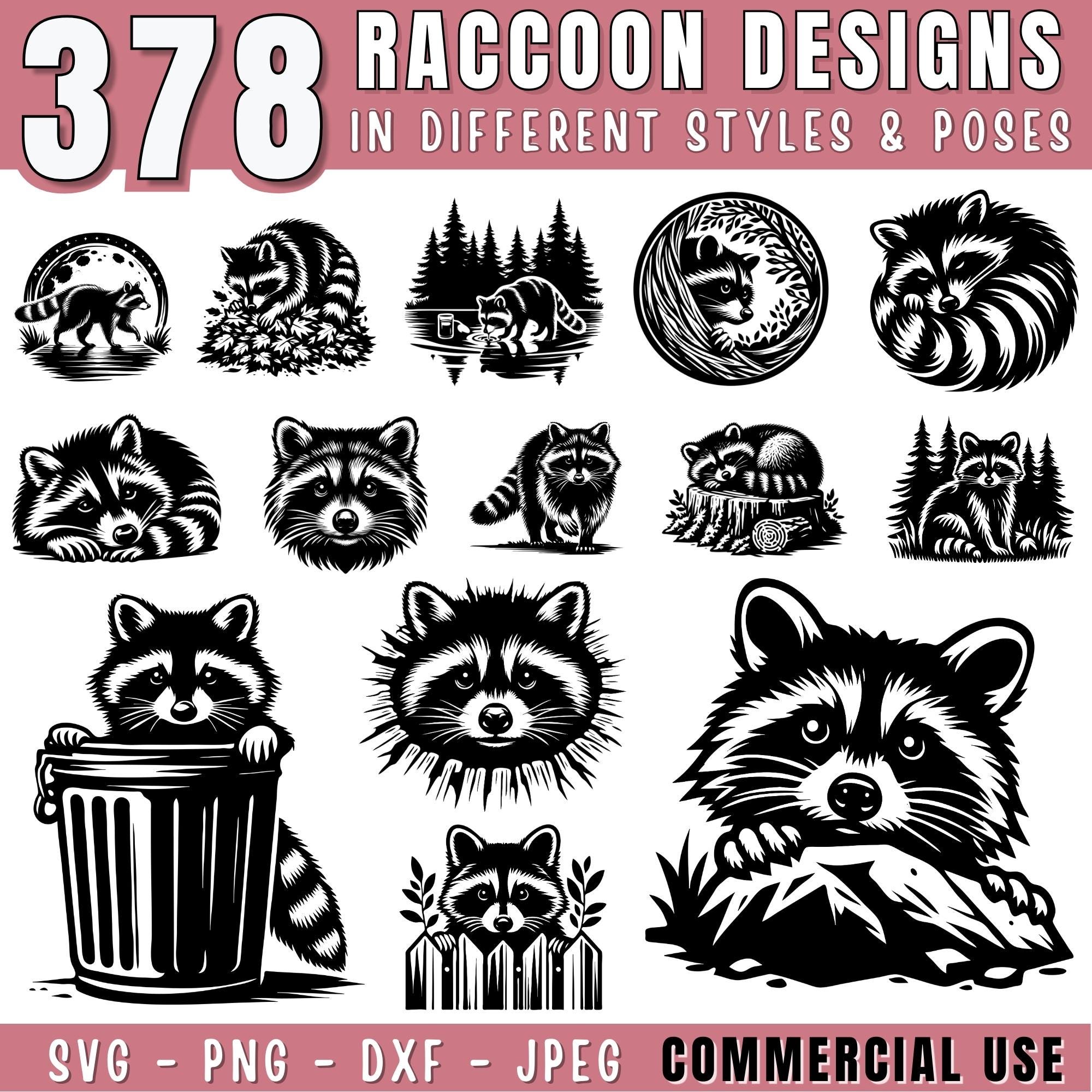 Raccoon SVG Mega Bundle, Raccoon Clipart for Cricut & Cut File, Raccoon Silhouette svg, Funny racoon svg | jpeg png dxf file, Commercial use