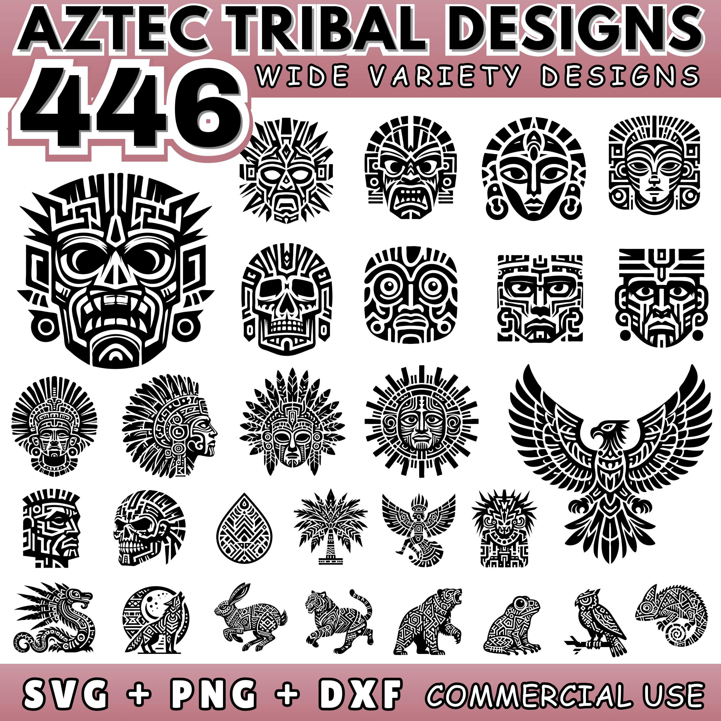 Aztec Tribal Designs SVG Bundle | Aztec Art for Tattoos | Skull, Eagle ...