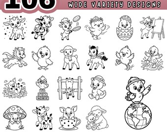 Farm Animals Clipart Bundle, Cute Nursery SVG, Rustic Barn Cut Files for Cricut, Baby Shower Png Pdf, Woodland Tractor Designs, Digital file