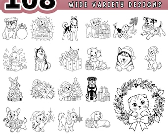 Custom Pet Holiday SVG Bundle, 108 Dog Cat Christmas Designs, Cricut Craft Files, Laser Cut PNG PDF, Digital download