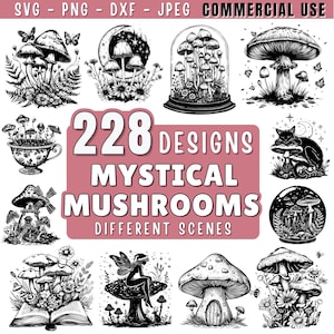 Mystical Mushroom SVG Bundle, Book floral svg, Celestial Svg, Magic Mushroom Clipart for Cricut & Laser, Fantasy Witch Svg, Commercial Use