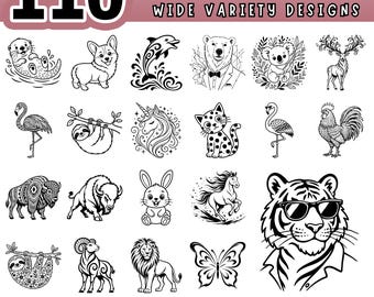 Animal Portrait SVG Bundle, 110 Wild Animals Clipart for Cricut, Laser Cut PDF, Woodland Art, PNG Graphics, Digital download, Commercial use