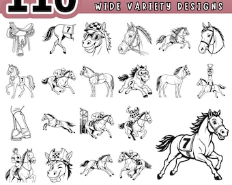 Horse Racing SVG Bundle, 110 Race Horse Cut Files, Equestrian PNG, Derby Day Cricut, Racing Silhouette PDF, Horse Lover Gift, Digital file
