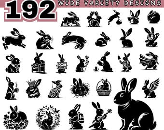 190+ Rabbit SVG Bundle, Storybook Bunny Silhouettes, Cute Bunny Hare, Laser Cut Files for Glowforge, Cricut Designs, Wood Cut Art