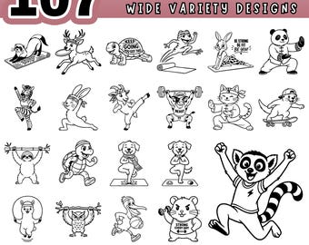 Animal Yoga Wellness SVG Bundle, Workout Gym Animals Clipart, Sporty Pet PDF PNG, Cricut Cut Files, Laser Engraving Designs, Digital file