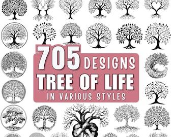Tree of Life Bundle Design SVG Bundle, Spiritual Home Decor, Trees Clipart for Cricut | Laser, Tree Silhouette, Family Tree, Commercial Use