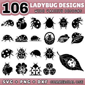 106 nyckelpiga SVG-paket, nyckelpiga-silhuetter, trädgårdsinsekter, lyckobagge-poser, barnrumsdekor, Cricut, Glowforge-klar