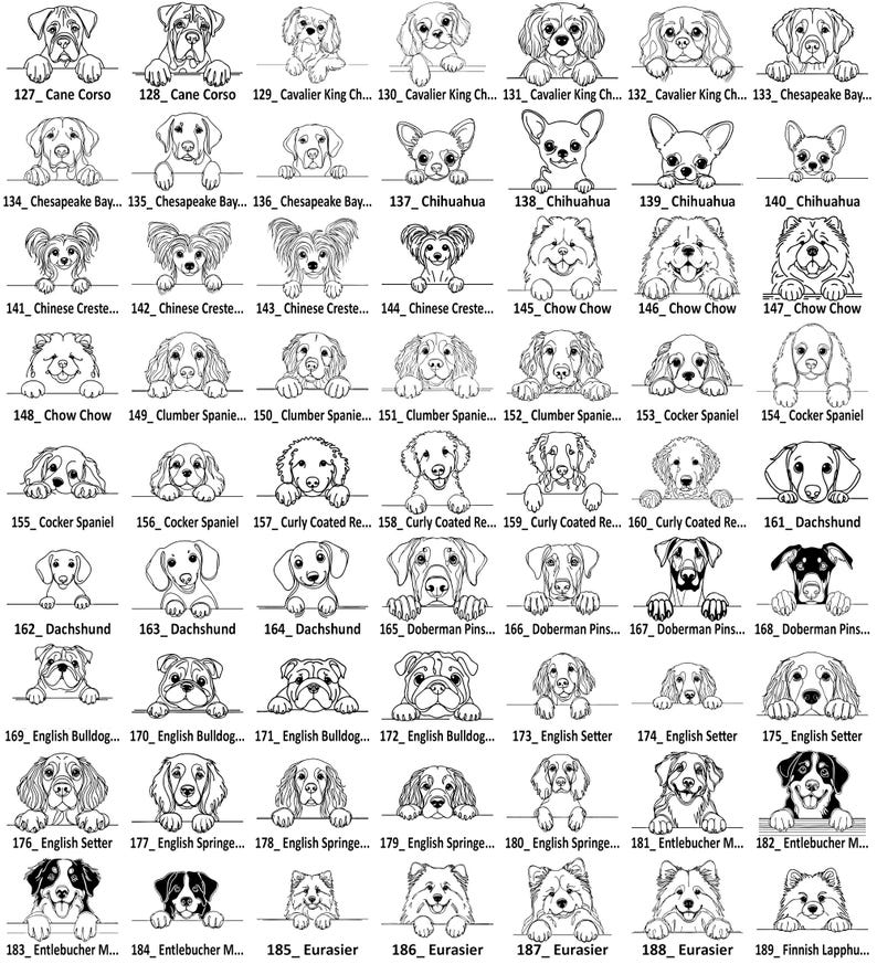 Peeking Dog Line Art SVG PNG DXF Bundle | 227 Dog Breeds Line Art ...