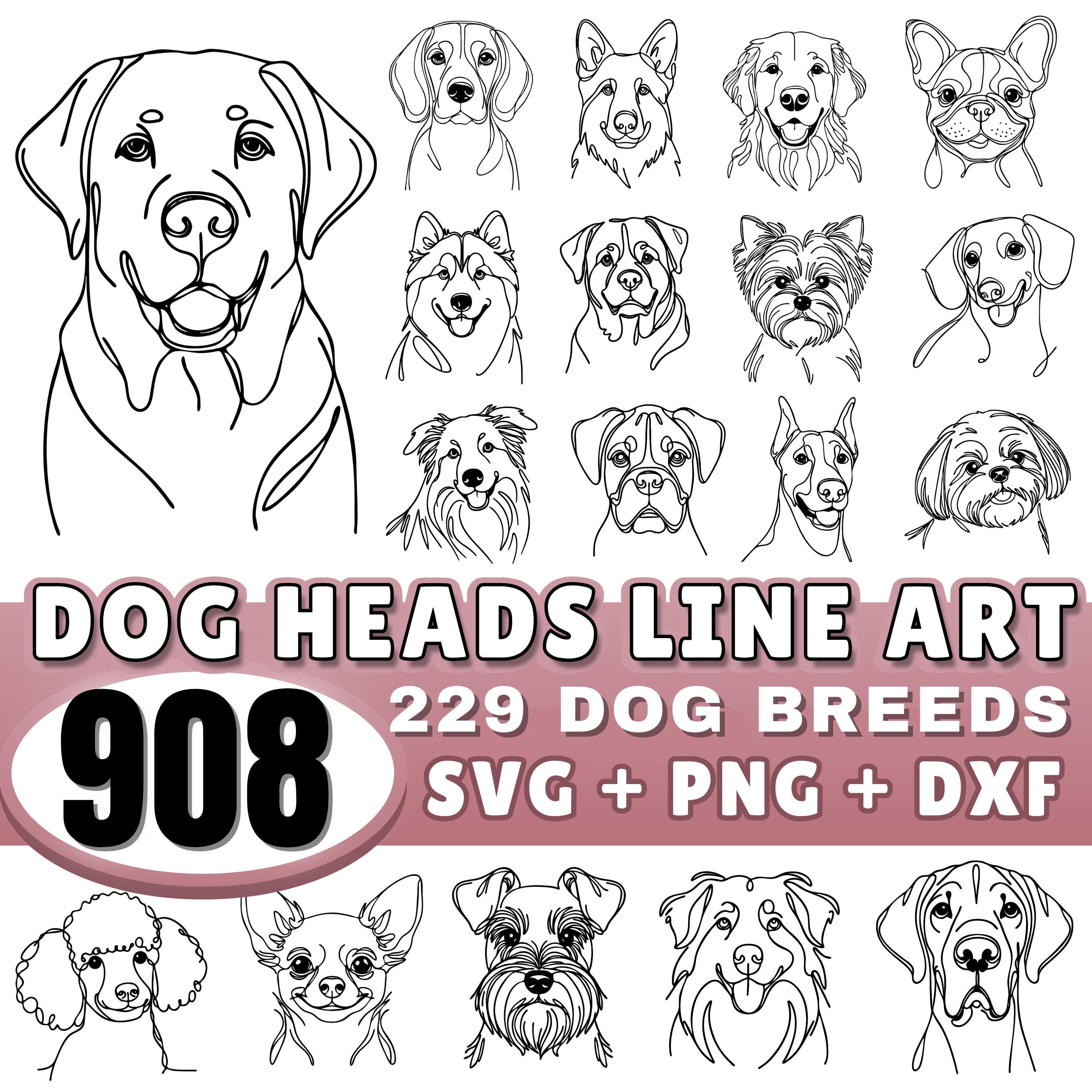 Dog Heads Minimalist Line Art SVG Bundle | 229 Dog Breeds Outline Art ...