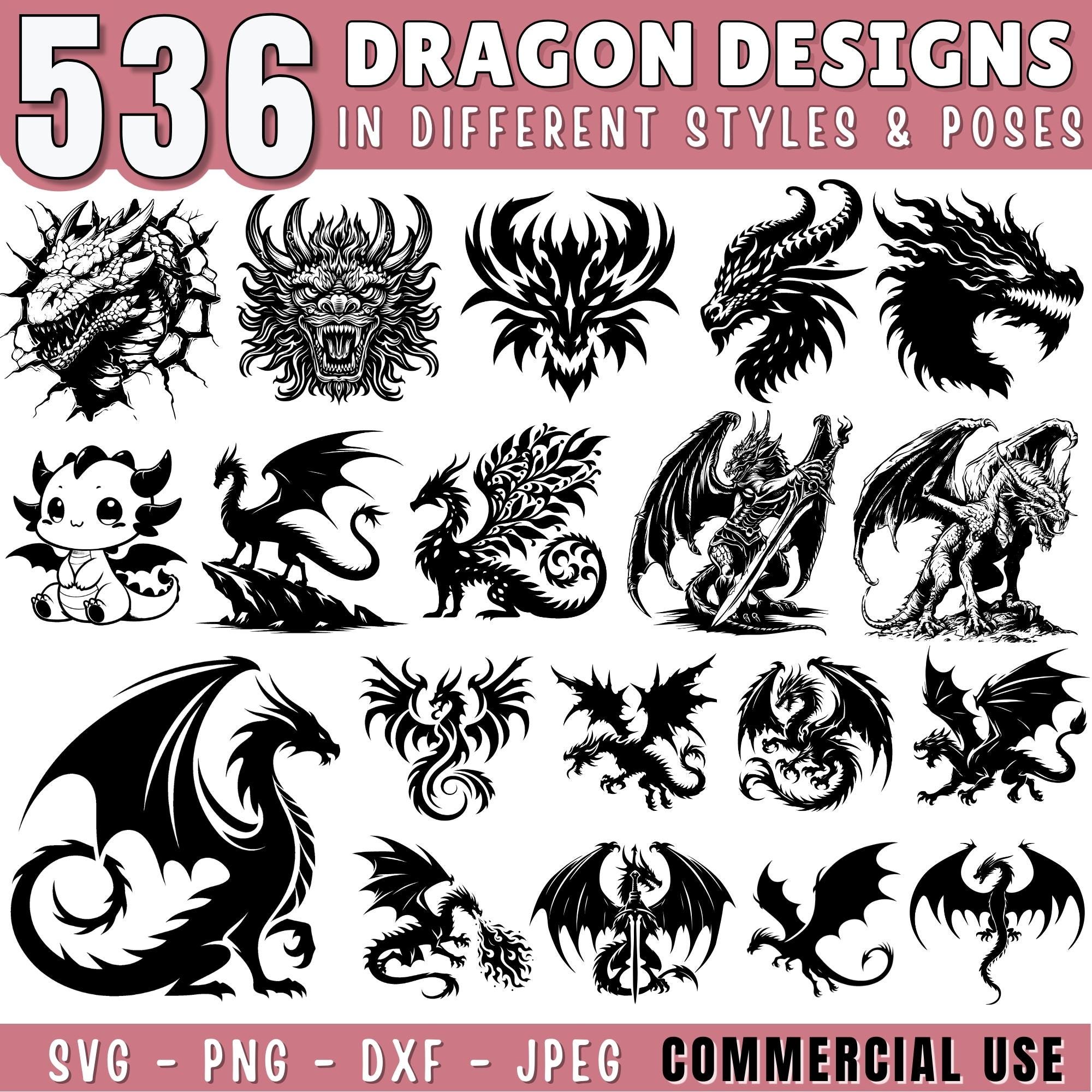 Dragon SVG Bundle, Dragon Clipart for Cricut & Cut File, Dragon ...