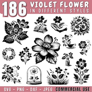 Violet Flower svg bundle, February Birth Month Flower svg, Flower clipart for cricut, Primrose Bouquet Flower cut files, Commercial use