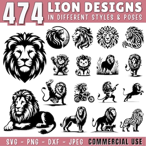 Lion SVG Bundle | Roaring Lion Clipart, Safari Lion svg, Wild Animal Silhouette, Lion png dxf JPEG Files for Cricut & Laser, Commercial Use