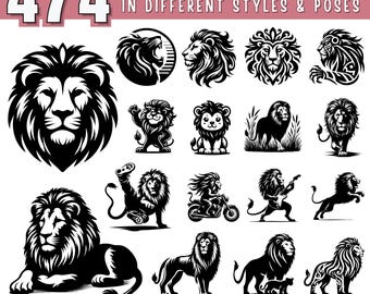 Lion SVG Bundle | Roaring Lion Clipart, Safari Lion svg, Wild Animal Silhouette, Lion png dxf JPEG Files for Cricut & Laser, Commercial Use