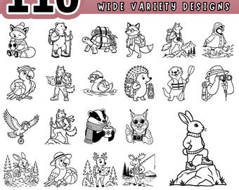Outdoor Season Animals SVG Bundle, 110 Cute Wildlife Clipart for Cricut, Woodland Creatures PNG Laser Cut Files, Nature Craft Stencils, PDF