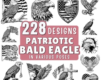 Paquete SVG de águila patriótica de la bandera estadounidense, paquete SVG del 4 de julio, águila de Estados Unidos SVG, águila calva americana por sublimación, uso comercial