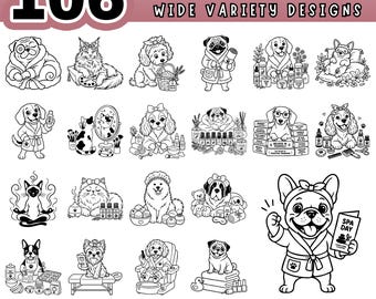 Pet Self Care SVG Bundle, Dog Grooming Clipart, Cat Spa Day PNG, Animal Bath Laser Cut PDF, Cricut Craft Stencils, Digital download