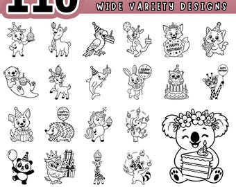 110 Animals Birthday Party SVG Bundle, Cute Animal Clipart, Kids Birthday Shirt Design, Digital Craft Files for Cricut & Glowforge, Digital