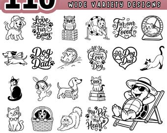 Pet Love SVG Bundle, Cat Dog Parent Gift, Funny Animal Quotes Cut Files, Cricut Laser Engraving PNG PDF, Digital file, Commercial use
