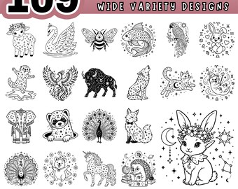109 Animal Zodiac Signs SVG Bundle, Astrology Clipart for Cricut, Laser Cut Stencil, Celestial PNG, PDF File, Horoscope Cuttable Art