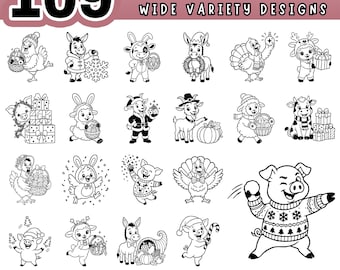Cute Farm Animals SVG Bundle, 109 Farm Animal Clipart for Cricut, Cow Pig Sheep Chicken Horse Duck Rabbit Goat Vector Files for T-Shirts PNG