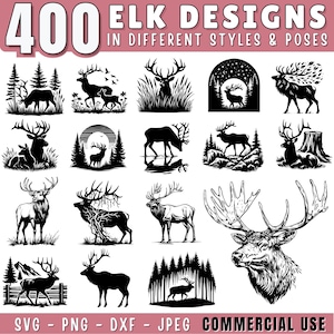 Elk Designs SVG Bundle File | Elk Bugle SVG | Elk Clipart cricut | Elk cut files | Elk Laser Engrave | png, jpeg, dxf, svg | Commercial Use