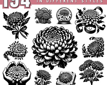 菊の花のSVGバンドル、11月の誕生月の花のSVG、クリカットとレーザー用の菊の花のクリップアート、商用利用可