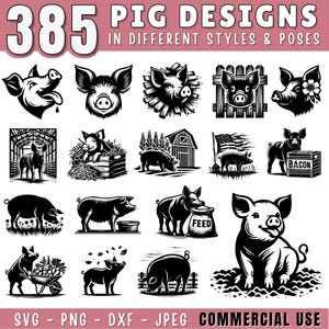 Pacchetto SVG di disegni di maiali - Clipart di maialini carini, silhouette di animali da fattoria / File SVG di maialini png dxf jpeg per Cricut e Laser, Oink SVG, uso commerciale