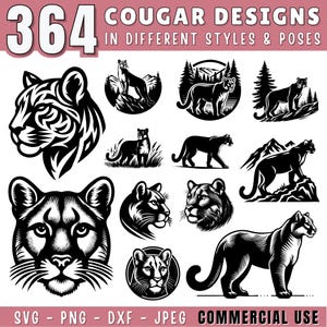 Bundle SVG couguar couguar, conception de scène cougar, clipart cougar gravure laser Cricut, svg chasse cougar, faune sauvage, usage Commercial