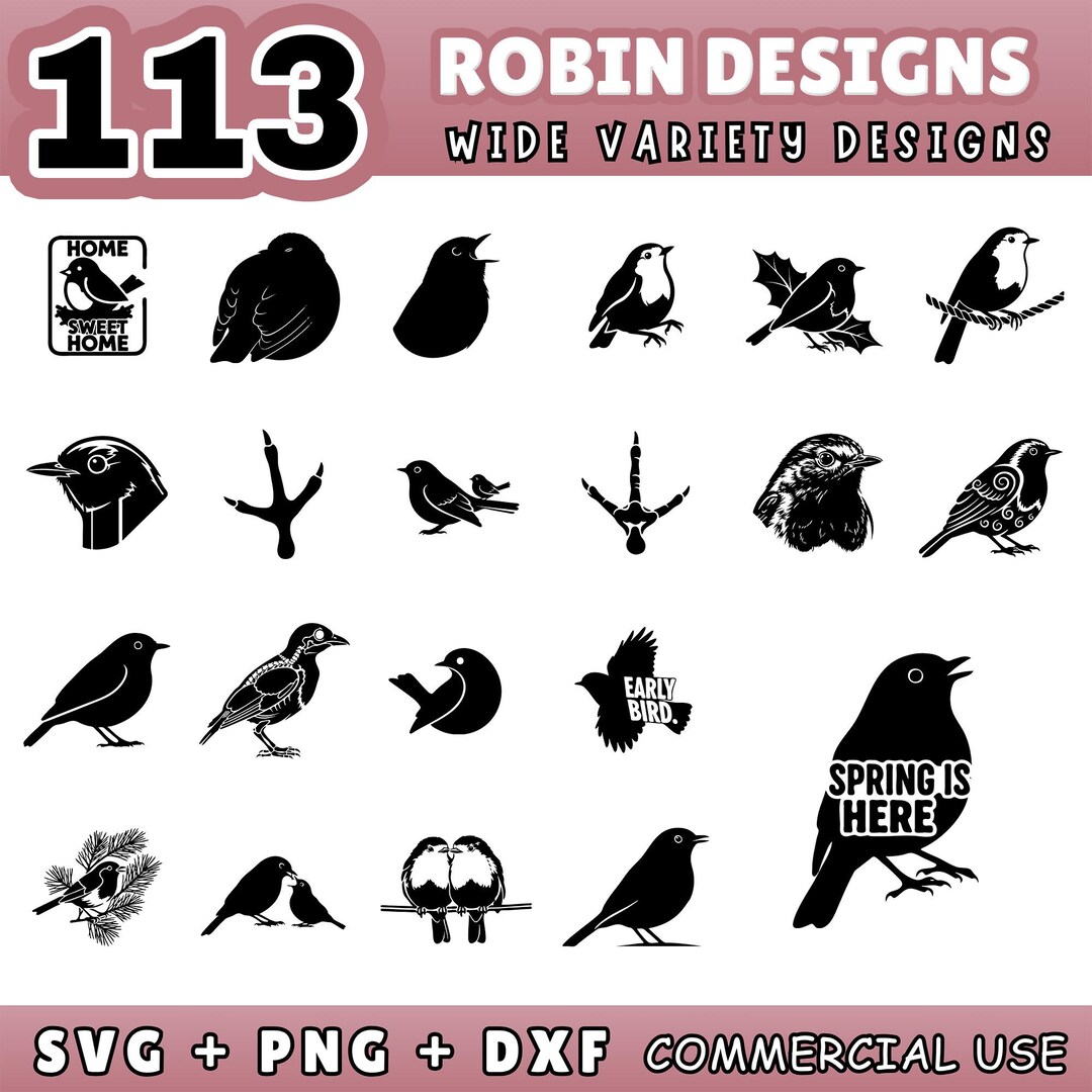 113 Robin SVG Bundle, English Robin Silhouettes, American Robin Poses ...