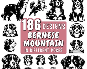 Bernese Mountain Dog SVG Bundle | Pet dog svg | Peeking & Silhouette Berner Clipart | Dog PNG DXF jpeg for Cricut and Laser | Commercial Use
