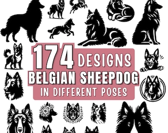Belgian Sheepdog SVG Bundle | Dog svg |Peeking & Silhouette Belgian Shepherd Clipart, Dog PNG DXF jpeg for Cricut and Laser, Commercial Use