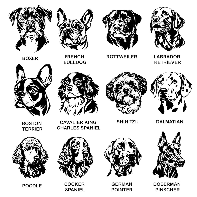 Dog Heads SVG Bundle File, All Breeds Collection, Dog Clipart for Cricut | Laser Cut, High Quality Silhouette Graphics, png SVG DXF Vector image 4