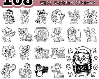 Animal Teacher SVG Bundle 108 Cute Classroom Graphics for Cricut, PNG DXF Laser Cut, School Shirt Design, Commercial use, Digital download