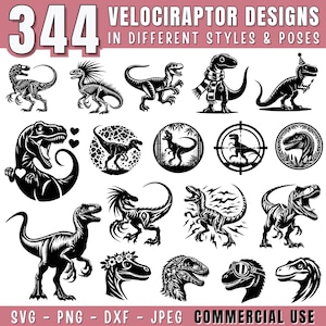 Velociraptor SVG Bundle – Raptor vector, Jurassic SVG, Dinosaur silhouette clipart, Dino cricut/laser, JPEG, png, dxf format, Commercial Use