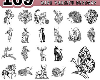 Art Deco Animals SVG Bundle, 109 Vintage Animal Clipart for Cricut, Gold Glowforge Laser Cut PDF PNG, Roaring 20s Logo Designs, Digital file