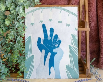 Linocut Relief Print, "Grasp V2" // Handprinted // Limited Edition