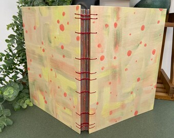 Sketchbook "Green and Yellow Dots" // Coptic Stitch Binding // 7" x 9" // Handbound Sketchbook