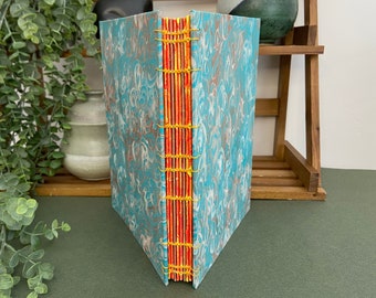 Sketchbook "Blue and Orange Swirls" // Coptic Stitch Binding // 7" x 9" // Handbound Sketchbook
