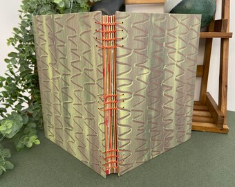 Sketchbook "Green Zigzag" // Coptic Stitch Binding // 7" x 9" // Handbound Sketchbook