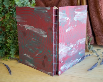 Sketchbook "Pink with Clouds" // Coptic Stitch Binding // 7" x 9" // Handbound Sketchbook