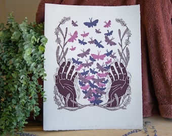 Screenprint, Linocut Relief Print, "Release" // Handprinted // Limited Edition