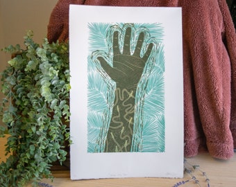 Linocut Relief Print, Screenprint, "Under My Skin" // Handprinted // Limited Edition