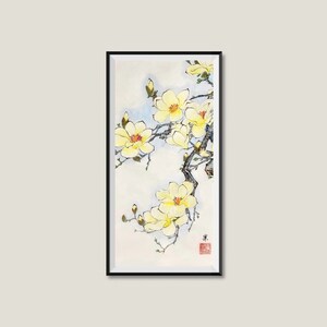Original Handmade Chinese Painting Yulan magnolia &#39;Spring is coming&#39;, Asian Art, wall hanging, home decor, 11”x22”, unframed, Not a Print!