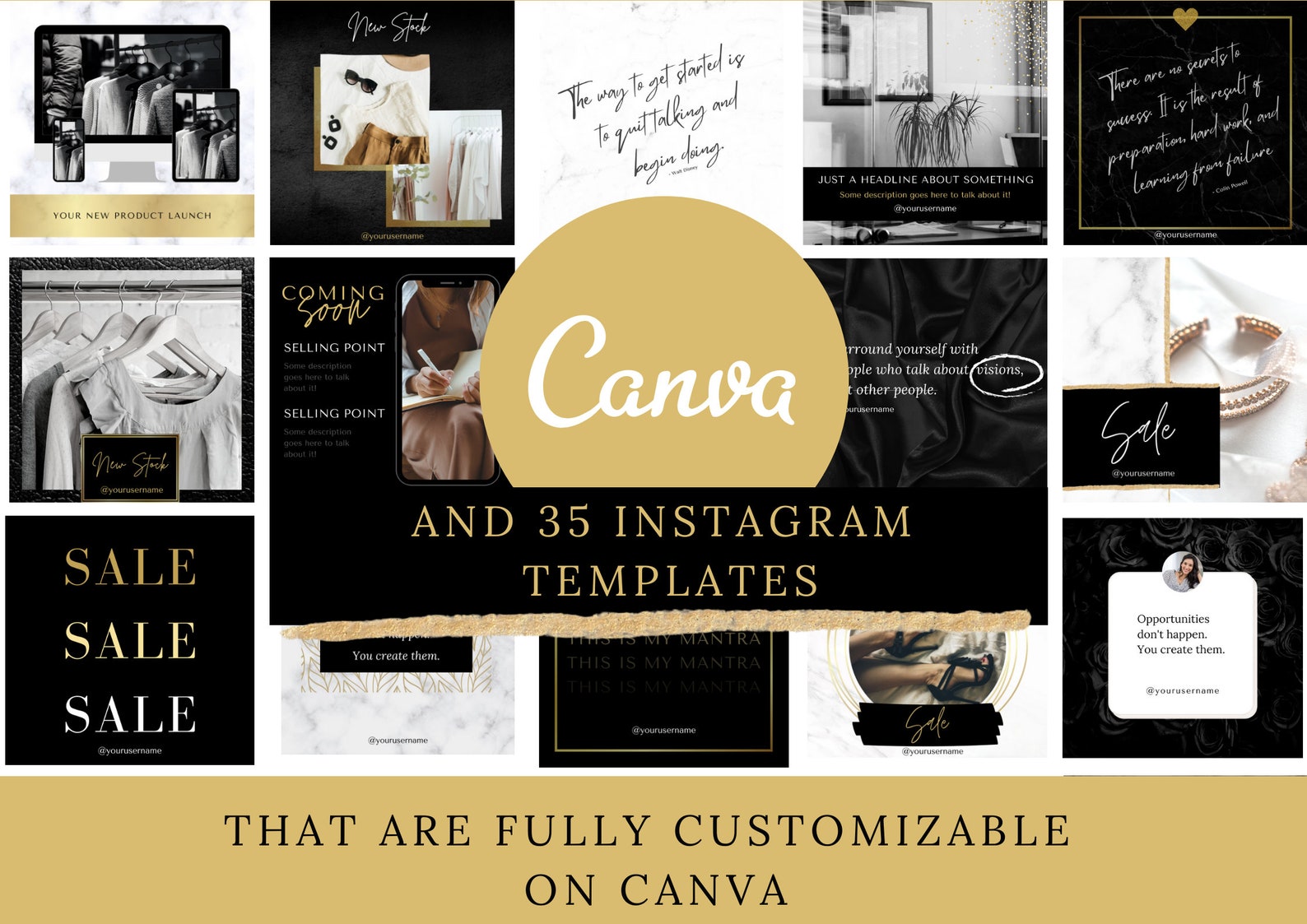 DIY Logo and Branding Kit Canva Black White Gold Templates Etsy