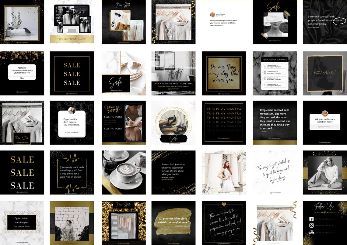 DIY Logo and Branding Kit Canva Black White Gold Templates Etsy