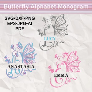 Split Monogramm Alphabet, Schmetterling SVG, DXF, PNG, digitaler Download, Schnittdatei für Cricut, 26 Individuelle Schnittdateien