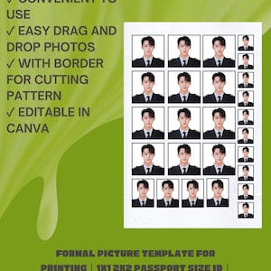 Modelo de imagem formal para impressão | 1x1 2x2 ID tamanho passaporte | Arraste e solte para fotos instantâneas e rápidas
