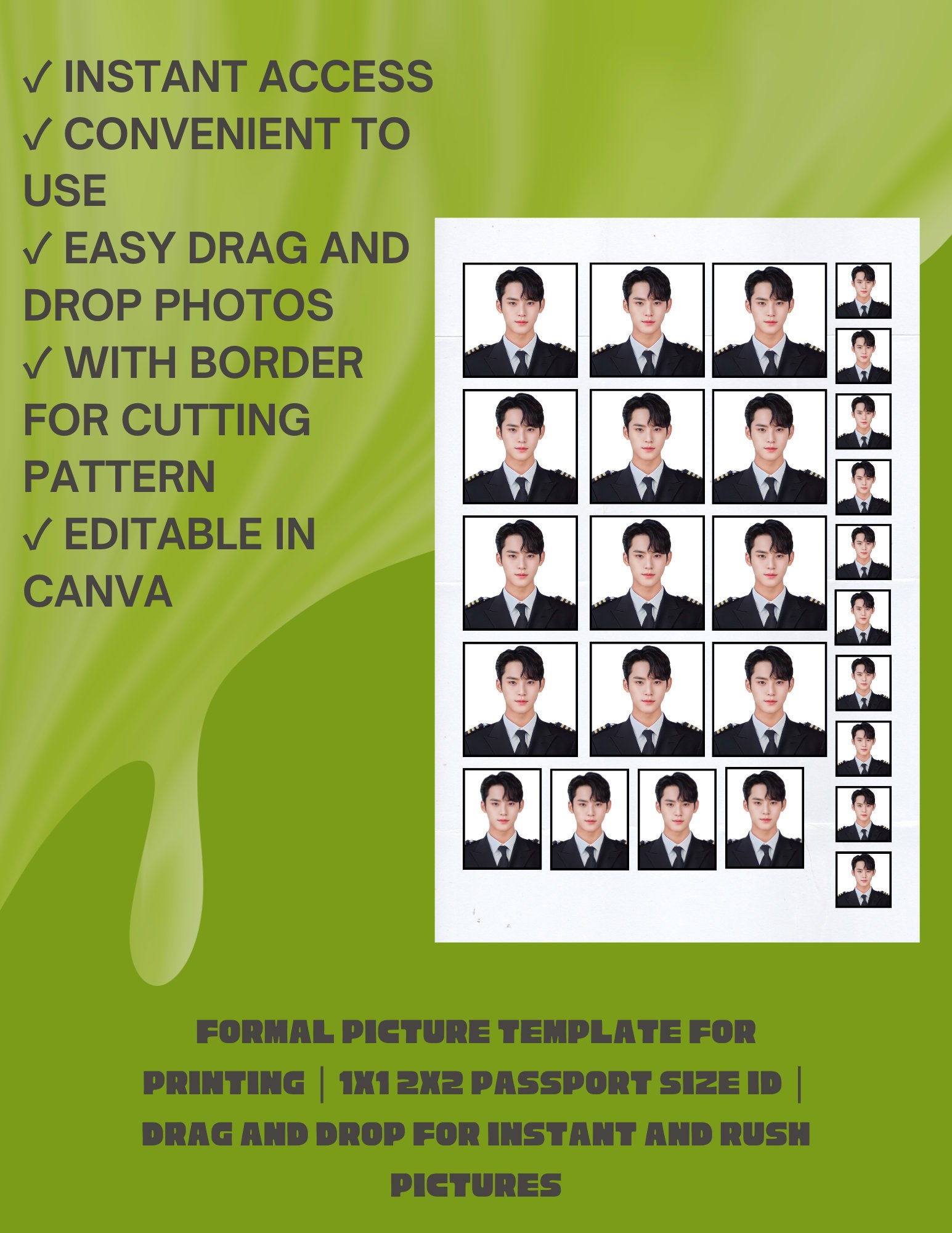 Formal Picture Template for Printing | 1x1 2x2 Passport Size ID | Drag ...