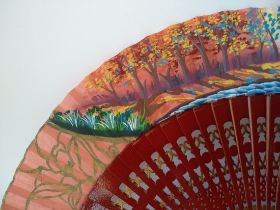 Painted fan depicting an autumn landscape - image 2
